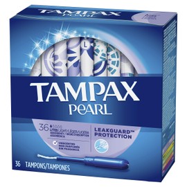 Tampax Pearl Plastic Tampons, Light Absorbency, Unscented, 36 Count (Pack of 2) (72 Total Count) (Packaging May Vary)