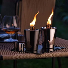 Philippi - Tarcia Table Torch - Small Table Fire for Balcony or Patio - Polished Stainless Steel - Silver