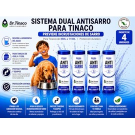 Paquete de 4 Sistemas Dual Antisarro Dr. Tinaco | Previene Incrustaciones de Sarro | Para Tinacos de 450L a 1100L | Protección Hasta 12 Meses (3 Meses c/u)