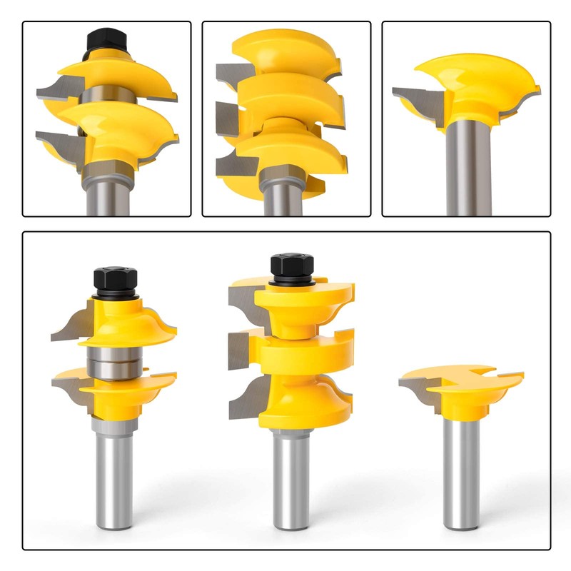 MEIGGTOOL Router Bit Set 1/2-Inch Shank, 3Pcs/Set Extended Tenon Entry