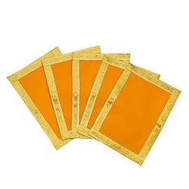 Set of 5 Decorative Mat Aasan Small Pooja Puja Aasan Cloth(Size:-10" Inches X 7" Inches) Multipurpose Indian Traditional Festival Navratri Pooja Decorations Decor Item and Gifts (Yellow)
