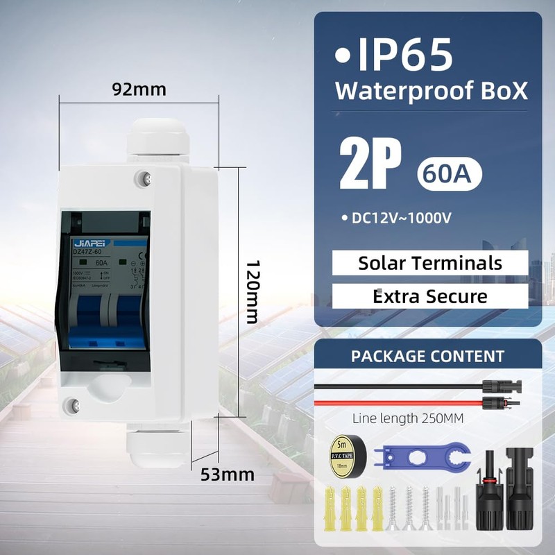 Solar Panel Disconnect Switch 60 Amp 1000V Breaker Box, PV