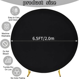 6.5x6.5ft Black Round Backdrop Cover, Polyester Fitted Circle Arch Background Stand Cover for Wedding Birthday Party Bridal Baby Shower Photography Decorations