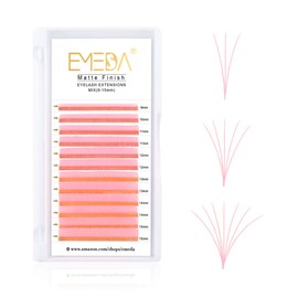 EMEDA Self-Fanning Volume Eyelashes, Colourful Pink, 0.07 mm, D Curl, Easy Fan Lashes, 9-15 mm Mix Length, Coloured Eyelash Extensions, Quick, Automatic Blooming Flower Eyelashes (Pink)