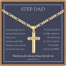 Step Dad Gifts Step Dad Cross Necklace, Gold Cross Necklace Stepdad Stepfather Jewelry Bonus Dad Gifts Fathers Day Christmas Gifts for Step Dad Birthday Gifts for Bonus Dad Religious Christian Gifts