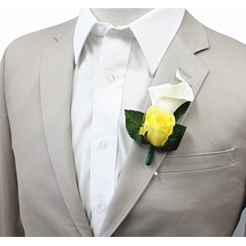 Boutonniere For Wedding And Prom - Artificial Flowers - nice quality calla lily and rose for wedding and prom (Light Yellow)