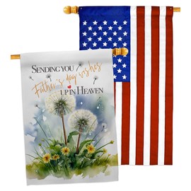 Happy Heavenly Father's Day Flag American Flags For Outside House Banner Wall Hanging Décor Sending You Fathers Day Wish Up In Heaven Cemetery Decoration For Grave Garden Memorial Gifts Made In USA