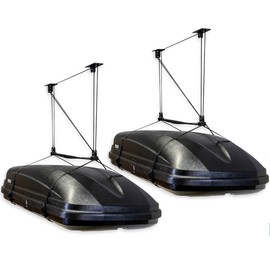 StoreYourBoard Cargo Box Ceiling Storage Hoist 2 Pack, Heavy Duty Holds 150 lbs, Rooftop Carrier Garage Pulley System, Fits 10-14 ft Tall Garage Ceilings