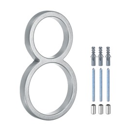 M METERXITY 6 Inch Floating House Number, Metal Modern House Address Number 8 with Nail Kit for Outside/Garden/Mailbox [Silver]