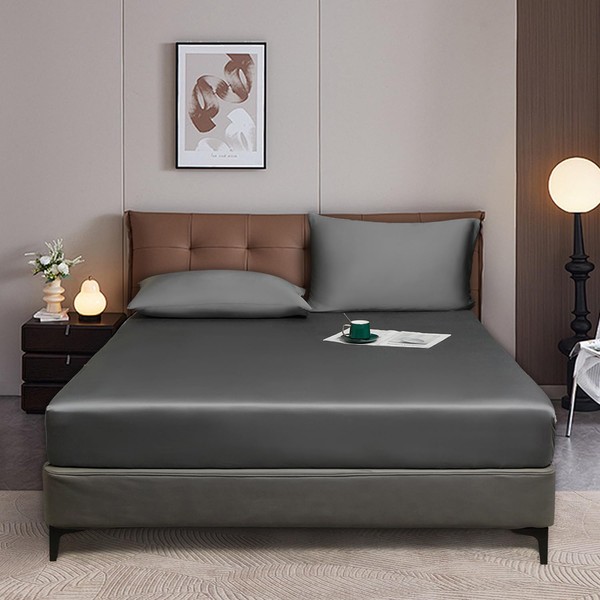 Luofanfei Fitted Sheet 140 x 200 cm, Grey Anthracite Box