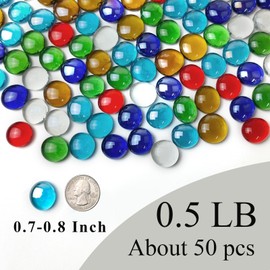FANTIAN 50 Pcs Flat Glass Marbles for Vase, Mancala Beads Gems. Decorative Glass Rocks for Vase Filler Fish Tank Floral Crafts Centerpieces and Mosaic