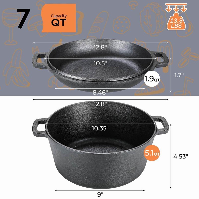 TLGREEN Cast Iron Dutch Oven Pot with Lid, Pot (5.1QT)