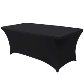 Time to Sparkle 8ft Stretch Spandex Table Cover for Standard Folding Tables - Universal Rectangular Fitted Tablecloth Protector for Wedding, Banquet and Party (Black)