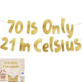 70 is Only 21 in Celsius, Happy Birthday Gold Glitter Banner, 70th Gold Birthday Decorations, Shine Birthdays Sign For Backdrop, Letters Glitter Banner 70th Wedding Anniversary Decorations
