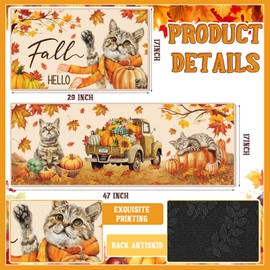 Duraaamo Set of 2 Hello Fall Kitchen Mats Autumn Cat Kitchen Mats Thanksgiving Cat Doormats Non Slip Floor Mat for Kitchen Vintage Farmhouse Mats for Fall Thanksgiving Indoor Outdoor