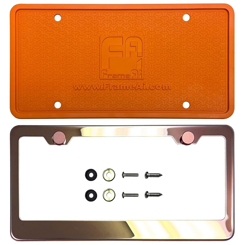 NAROWAN Silicone Back Guard License Plate Frame Rose Gold Mirror