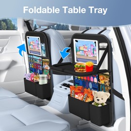 Oneyus Car Backseat Organizer with table Tray, 9 Storage Pockets Backseat Car Organizer with Tablet Holder, Back seat Organizer for Kids Road Trip Essentials Travel (1Pack)