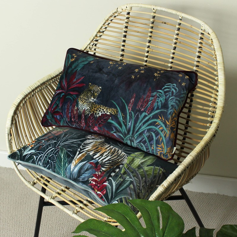 Evans Lichfield Zinara Polyester Velvet Leopard Cushion Cover 30x50cm