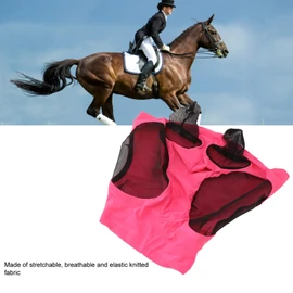 GLOGLOW Máscara Antimoscas de Malla de Caballo, Cómoda Cubierta de Cara de Caballo para Evitar Mosquitos para Establo (Rosa roja)