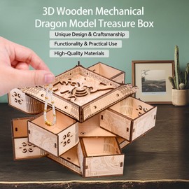 3D Wooden Puzzle Mechanical Treasure Box of Dragon Model, Brain Teaser DIY Crafts Kits 3D Puzzles for Adults & Kids, Hobbies Projects Building Sets Creative Gift for Teens Boys Girls