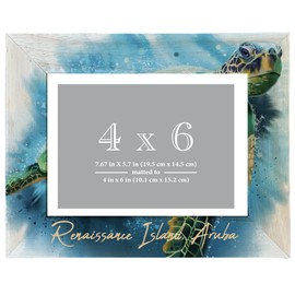 R and R Imports Renaissance Island Aruba Souvenir Wooden Photo Frame Turtle Design Matted to 4 x 6