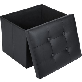 LotFancy Small Storage Ottoman, Black Foot Rest Stool, 17x13x13 inch, Ottoman for Living Room, Footstool, Faux Leather