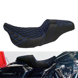 One-Piece Driver Passenger Seat Motorcycle 2-up Seat Fit for Harley Touring Electra Glide Road King Road Glide Street Glide 2009-2023 (Blue Stitching)