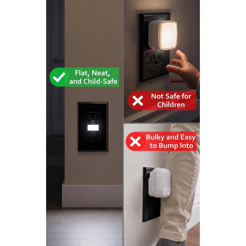 SOZULAMP 4-Pack Night Light Wall Outlet, Touch & Dusk-to-Dawn Sensors