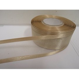 2 metres x 40mm Edged Organza Ribbon Light Gold Double Sided Satin Edge Sheer 40 mm 4cm