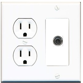 15 Amp Duplex Round Power Outlet 1 Port 3.5mm Headphone/Aux Wall Plate