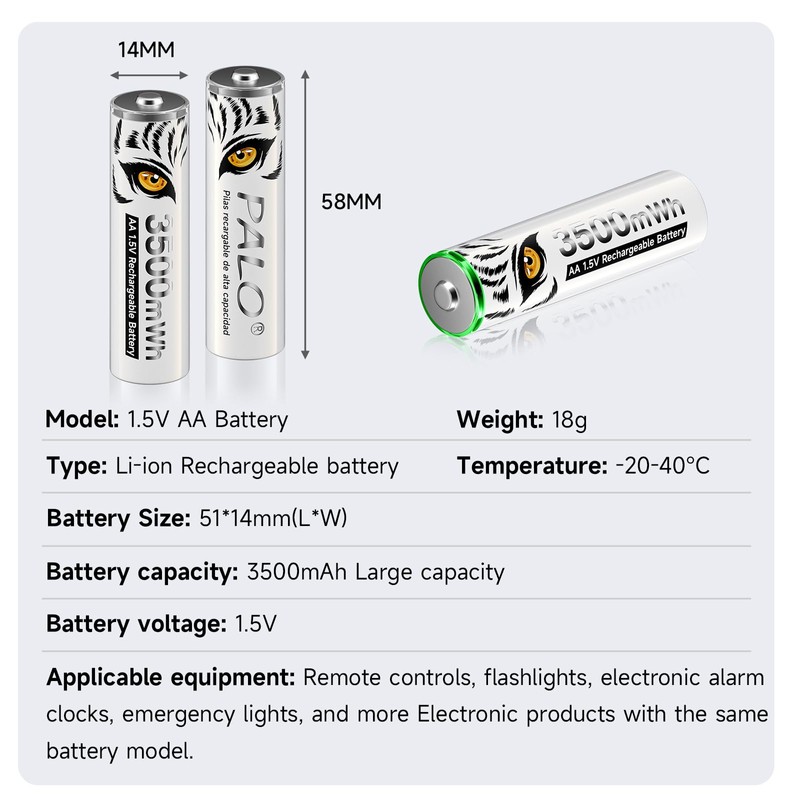 Mspalocell AA and AAA Battery,1.5V Rechargeable Lithium Batteries Combo,4-Pack 3500mWh