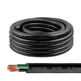 YDDECW 25ft 12/3 12 AWG SJTW 300V Wire (3 Conductor) - 12 Gauge SJTW Cable with UV-Resistant Jacket for Motor Leads, Battery Chargers and Machine - 3 Conductor - 25 Feet Electrical Wire