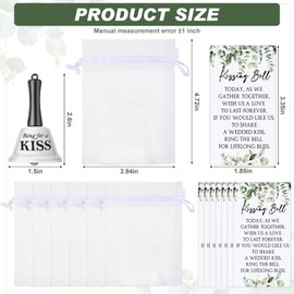Lounsweer 60 Sets Wedding Favors for Guests Including 60 Pcs Wedding Bells 60 Pcs Greenery Kissing Bell Cards 60 Pcs Jute Ropes 60 Pcs Organza Bags for Wedding Party Reception Supplies