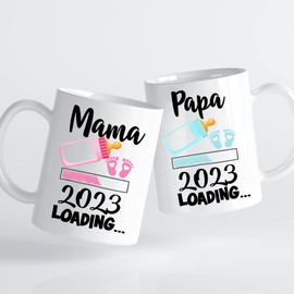 Deutsam 2er Set Mama Papa 2023 Geschenkset für werdende Eltern werdende Mama Papa Geschenk an Eltern Schwangerschaft Baby