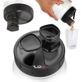 MYLIDO Protein Dispenser Scoop Powder Dispense Supplement Funnel Universal Size Fits All Brands, Pre and Post Workout BPA Free Hands Clean Attachment Container Lid MyLid-O