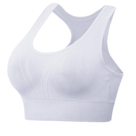 Litherday Women's Sports Bra High Impact Without Underwire Strong Hold Removable Padded Push Up Comfort Yoga Crop Tops Vest for Fitness White S