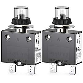 CLDIY Thermal Circuit Breaker 98 Series 4A 125/250VAC Push Button Reset for Circuit Breaker with Quick Connect Terminals and Waterproof Button Cover 32VDC Pack of 2