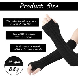 Andiker Women Arm Warmers, Winter Knitted Long Sleeve Fingerless Gloves with Thumb Hole, Mittens Wrist Warmers for Women and Men (White)