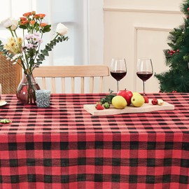Midsummer Breeze Buffalo Plaid Rectangular Tablecloth-Cotton Gingham Table Cloth for Kitchen Restaurant Farmhouse Christmas Holiday Decor (Rectangle/Oblong, 55x84,Red and Black)