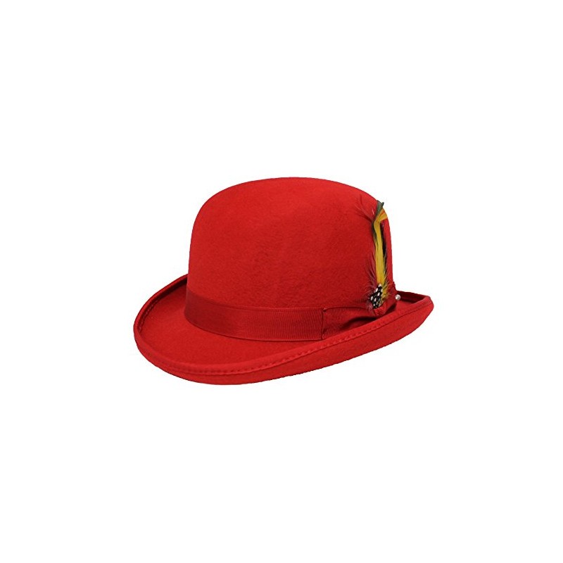 MAZ Unisex Hard Top Wool Bowler Hat With Feather Satin