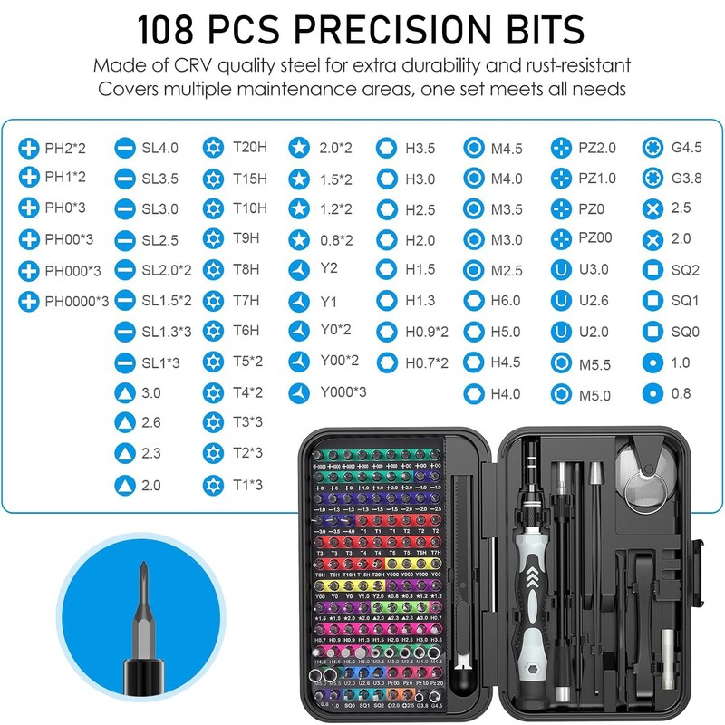 Precision Screwdriver Sets 132-Piece with 108 Magnetic Drill Bit Set