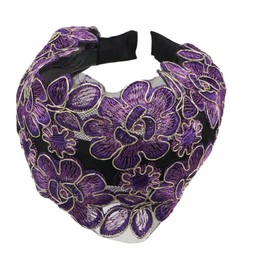 GUEDKIKL Wide Side Lace Headband, Floral Non-Slip Hair Hoop with Teeth Large Lace Embroidery Hair Band Wash Face Head Wrap Headwear Hair Accessories for Women Girls