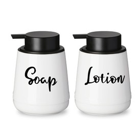 LEETOYI Farmhouse Ceramic Soap and Lotion Dispenser Set with Pump 14oz for Bathroom (White)