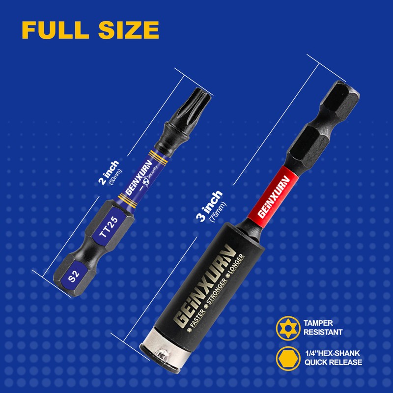 Geinxurn 2 In. Security T25 Impact Magnetic Screwdriver Bit Set,