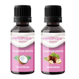 HelloShape Flavour Drops, Sugar-Free, Set of 2 x 30 ml, Hazelnut & Coconut, Calorie-Free Sweetening Drops with Dosing Aid, Vegan, for Natural Yogurt, Porridge or Quark