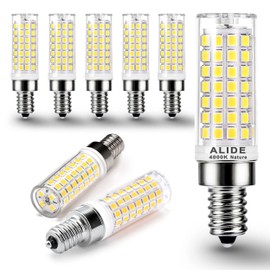 ALIDE E12 75 Watt Replacement LED Candelabra Bulbs C7,4000K Natural White,800LM T6 7.5W LED E12 Chandelier Light Bulbs for Ceiling Fan Pendant Lighting,Non-dimmable,6 Pack