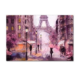 Master Bedroom Decor Pink Eiffel Tower Artwork Living Room Nursery Wall Art Large Picture France Street Landscape Canvas Painting Print for Home Office Decor Framed 20x28inch