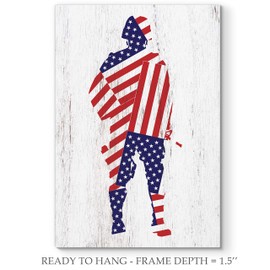 Renditions Gallery Canvas Patriotic Wall Art Home Paintings & Prints Draped American Flag Modern Soldier Canvas Wall Hanging Decorations for Bedroom Office Kitchen - 30"x40" LT25