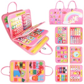 Montessori Busy Board - Ideal Busy Book Toddler Toys & Gifts for Boys & Girls, Toddler Travel Essential for Airplane & Car, Sensory Toys, Great for Baby Gifts for Girls