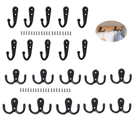 Pack of 20 Vintage Clothes Hooks, 10 Double Hooks and 10 Single Hooks for Screw Mounting, Hooks for Hats, Coats, Garden Hooks, Decorative Hooks for Bathroom, Kitchen